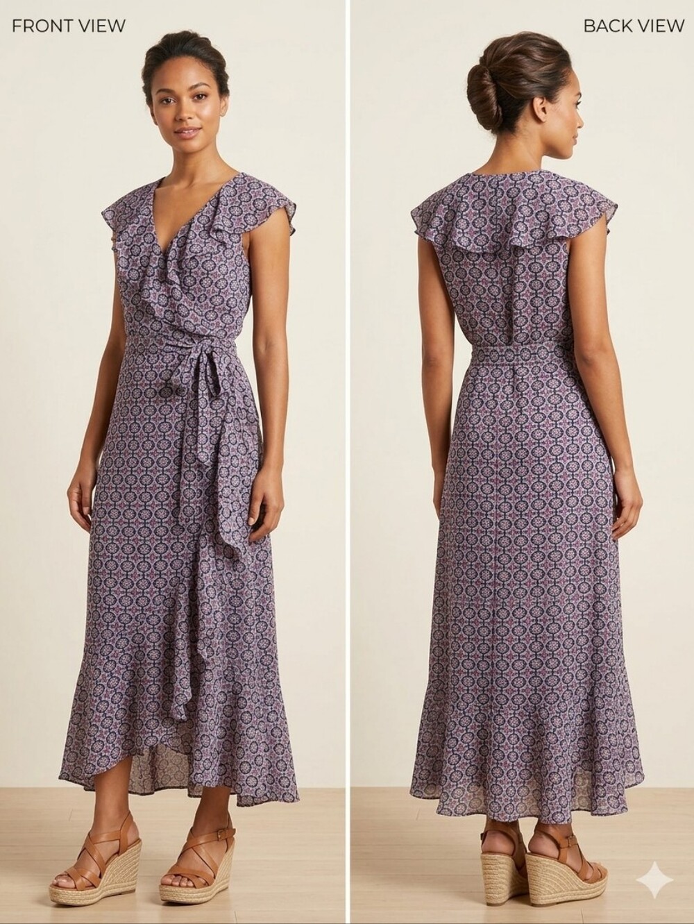 Max STUDIO WOMEN'S WRAP RUFFLE DRESS SIZE LARGE‎